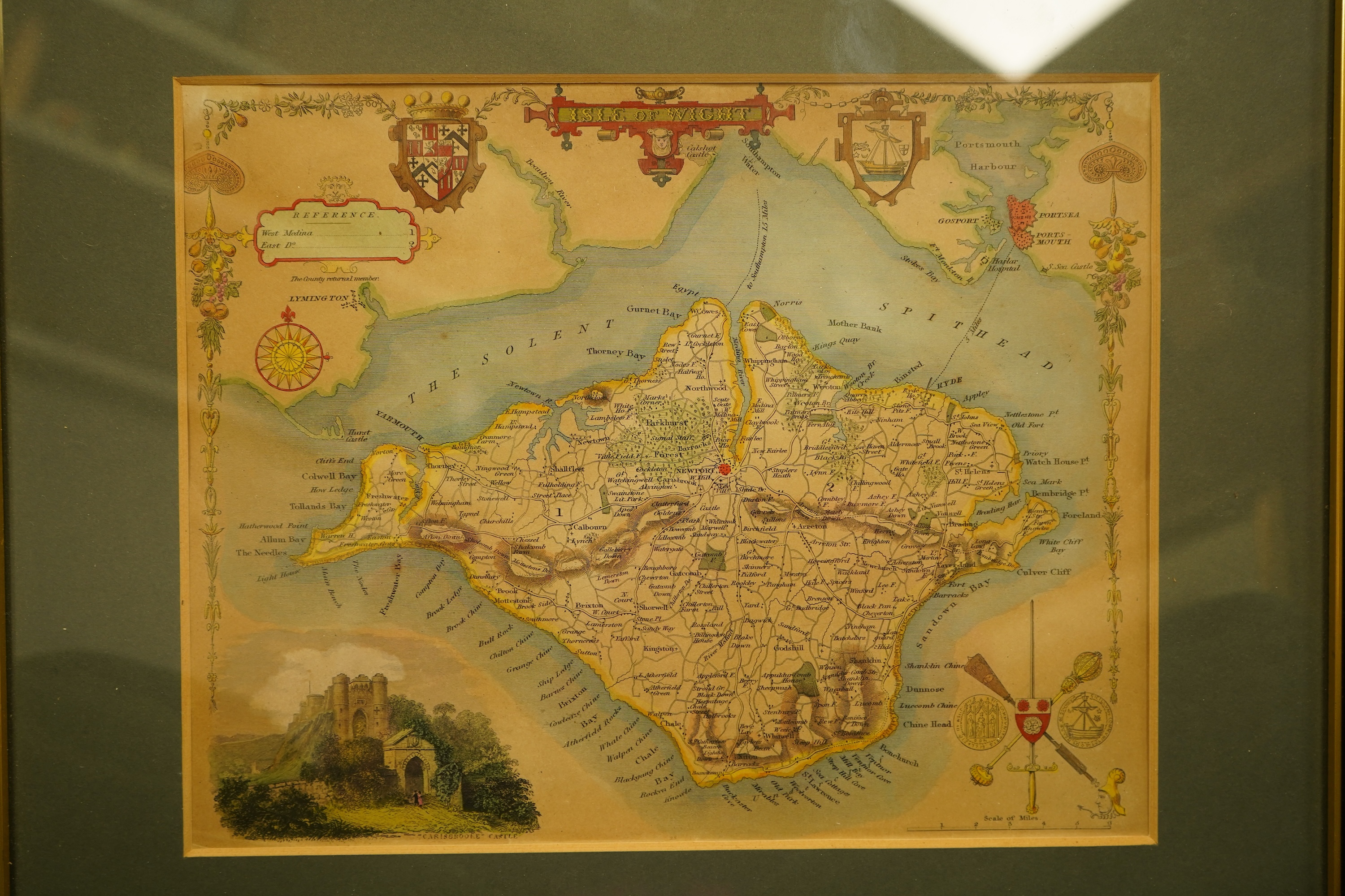 Three 19th century hand coloured maps of the Isle of Wight, a map of the Isle of Man by Edward Weller and a plan of Delhi and its environs, largest 31 x 44cm (5)